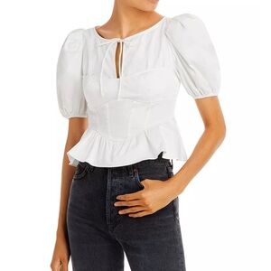 For Love & Lemons Jocelyn Womens Front Tie Back V Blouse, White